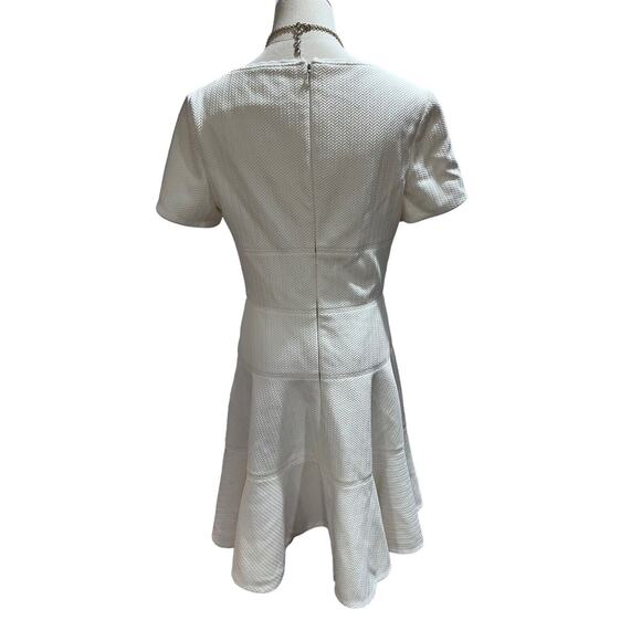 Rebecca Taylor Short Sleeve Stretch Textured Scoop Neck White Lined Dress Sz 10 - Picture 5 of 15